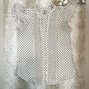 H&M Conscious Lightweight Pin Tuck Ivory Top Shirt Blouse Polka Dot Print 4